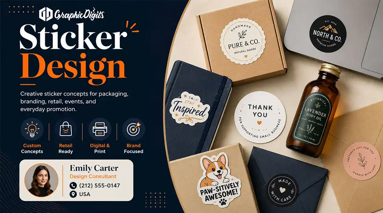 Custom sticker design services by Graphic Digits
