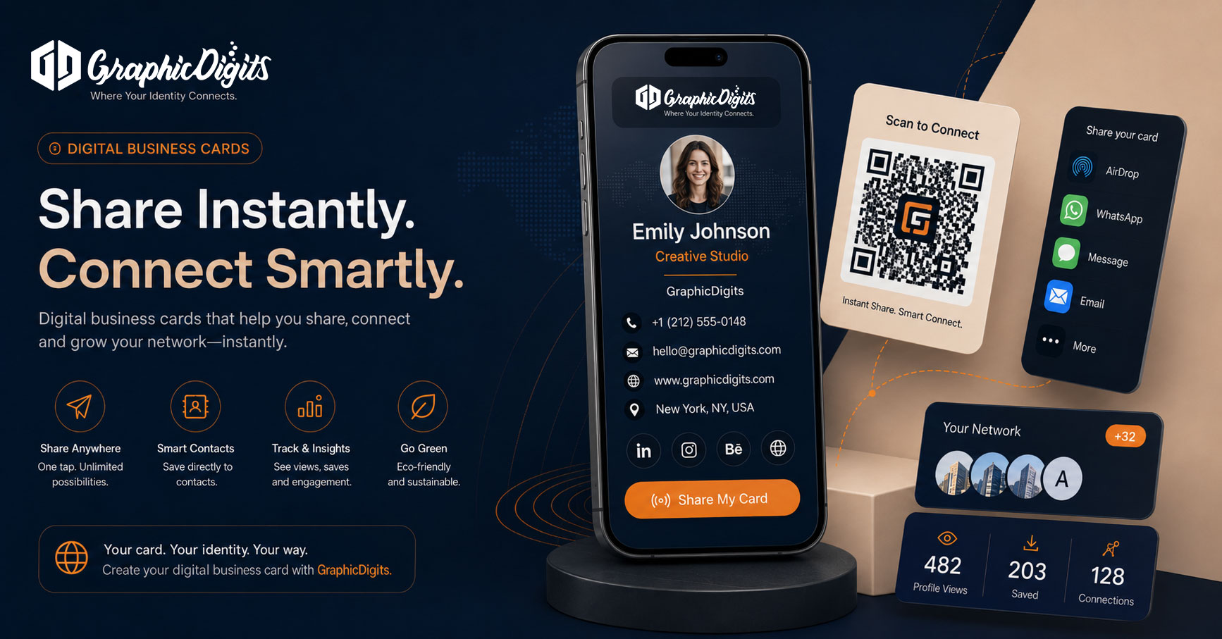 Professional digital business card design service by GraphicDigits