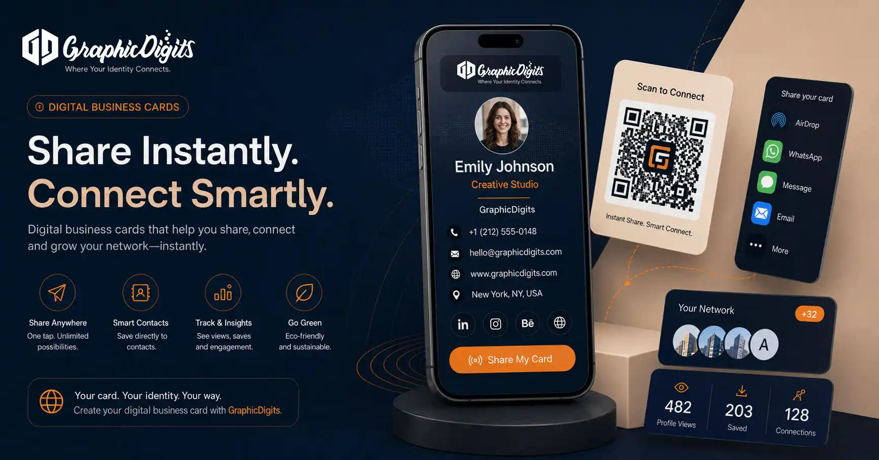 Professional digital business card design service by GraphicDigits