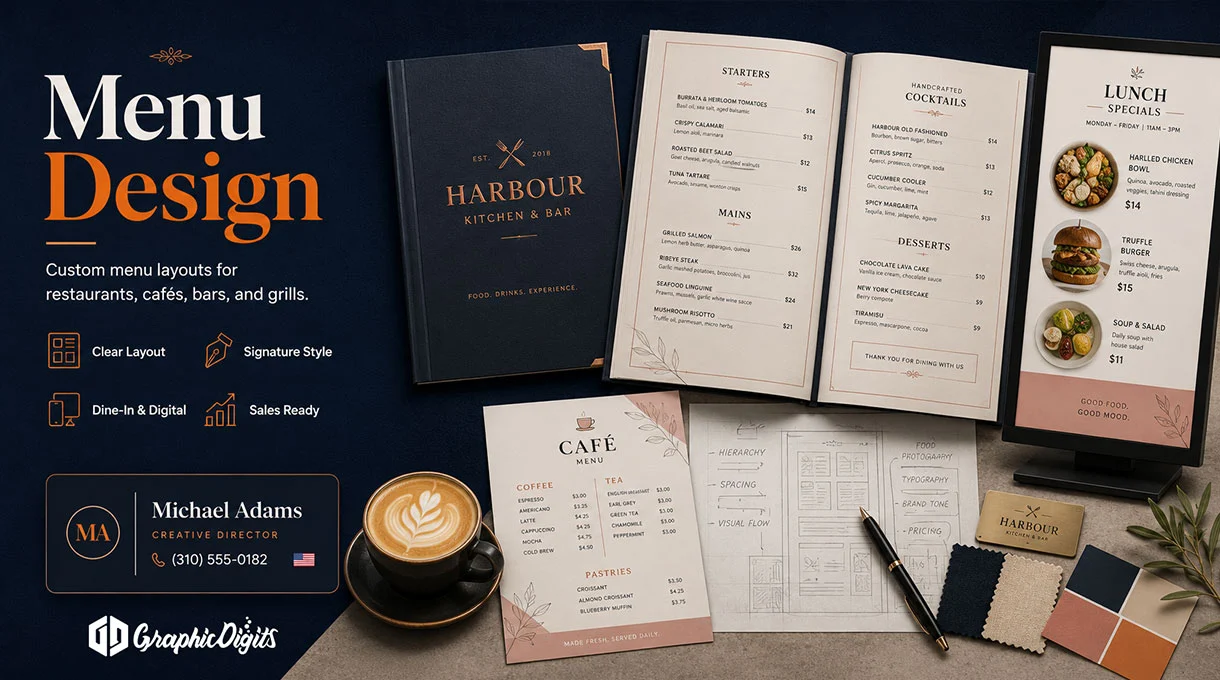 Menu design services by Graphic Digits