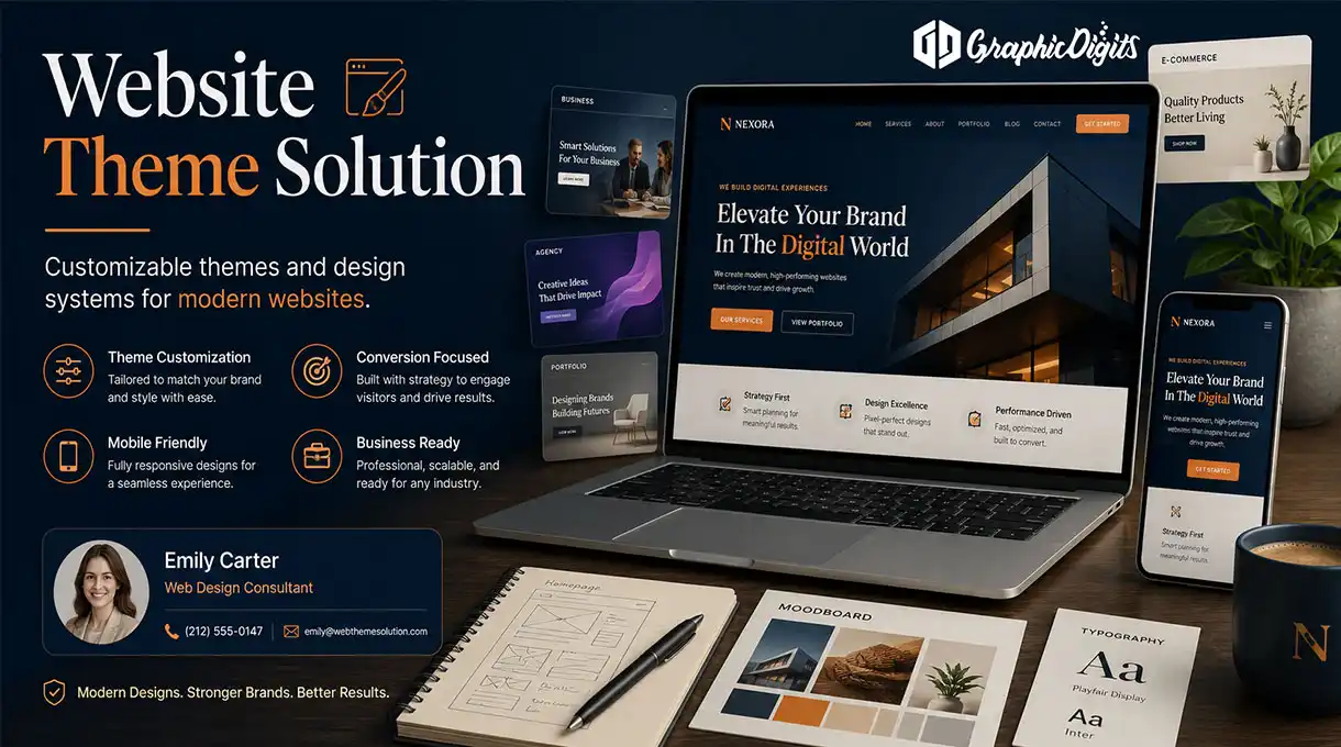Website theme solution services by Graphic Digits