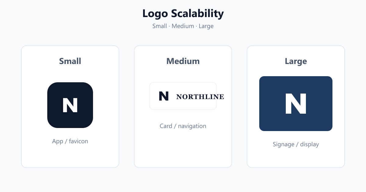 Educational diagram showing a company logo at small, medium and large application scales