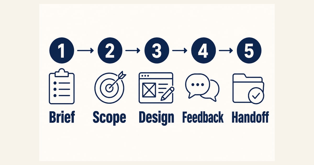 Freelance design workflow from brief and scope through design, feedback and handoff