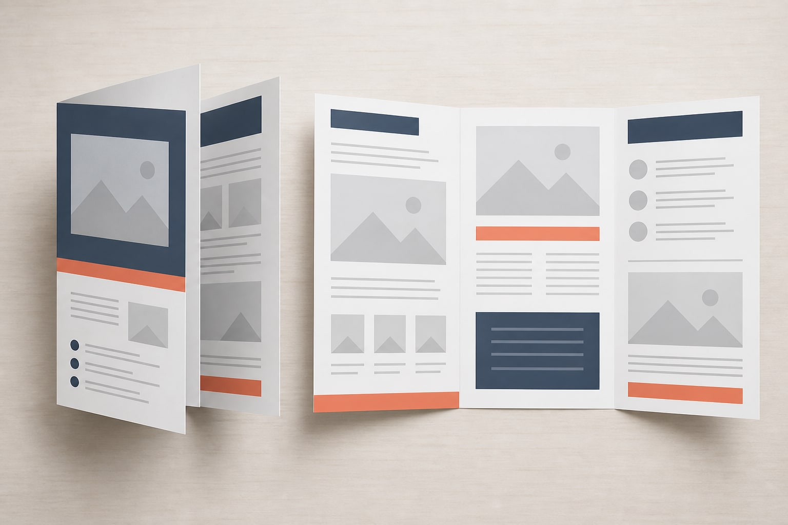 Folded and flat trifold brochure mockup showing six-panel format