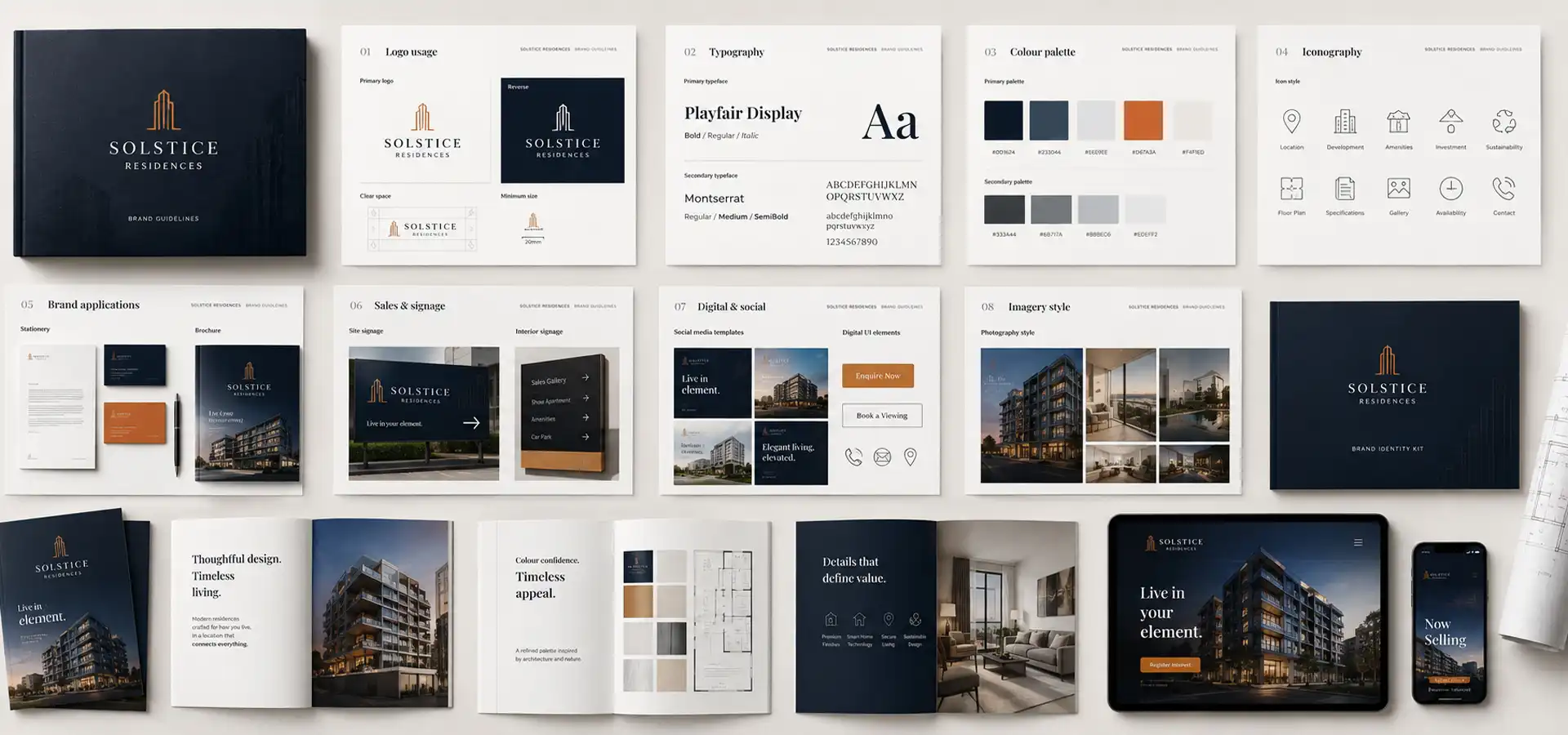 Brand guidelines and identity kit system for a real estate branding project