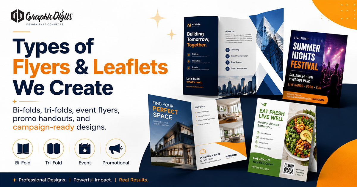 Types of flyers and leaflets by Graphic Digits