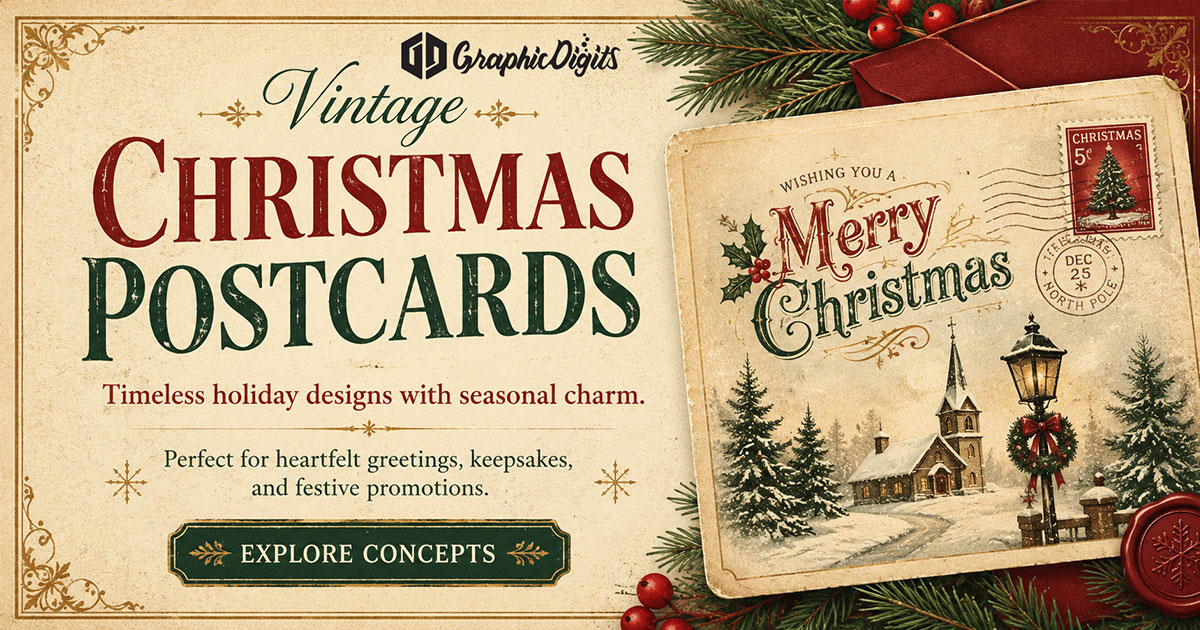 Antique Christmas postcards by Graphic Digits