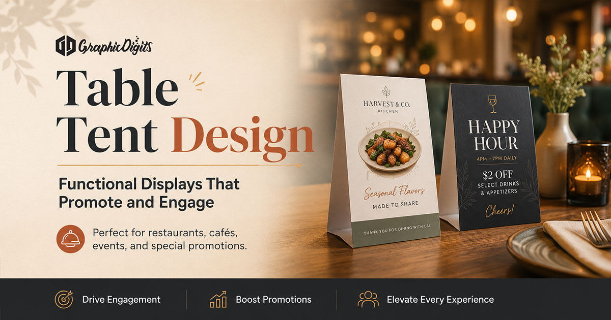 Table tent card designs by Graphic Digits